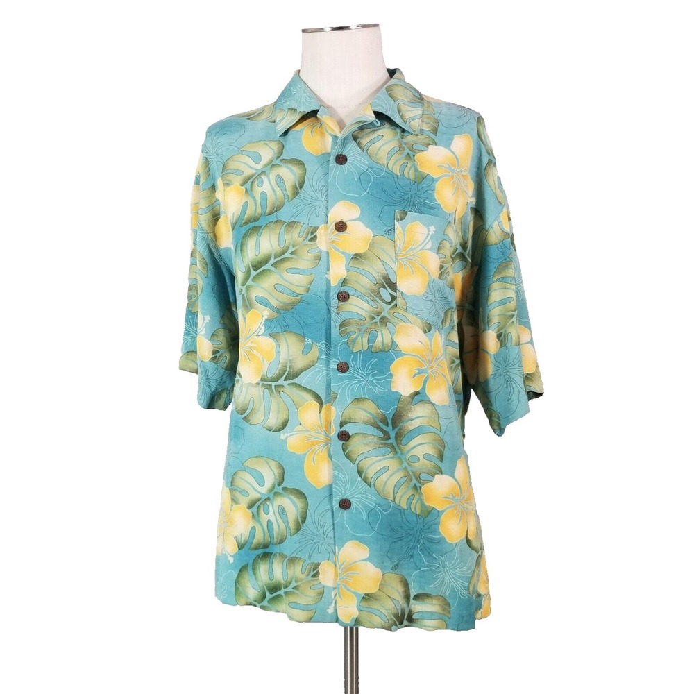 Three Palm Shirt men's XL extra large blue floral silk Hawaiian Camp Lounge